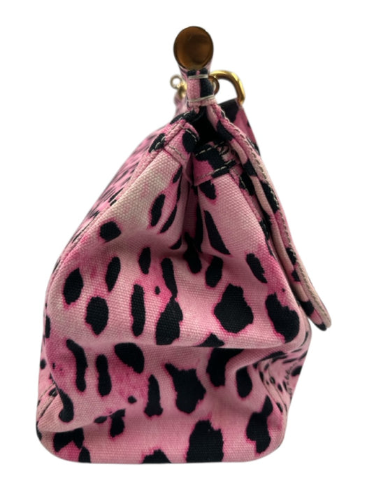 Dolce & Gabbana Hot Pink & Black Canvas & Leather Gold hardware Leopard Flap Bag Hot Pink & Black / Medium
