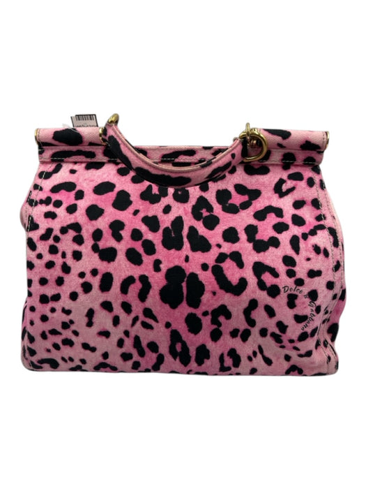 Dolce & Gabbana Hot Pink & Black Canvas & Leather Gold hardware Leopard Flap Bag Hot Pink & Black / Medium