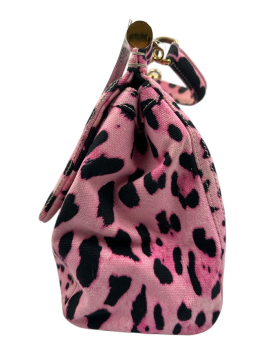 Dolce & Gabbana Hot Pink & Black Canvas & Leather Gold hardware Leopard Flap Bag Hot Pink & Black / Medium