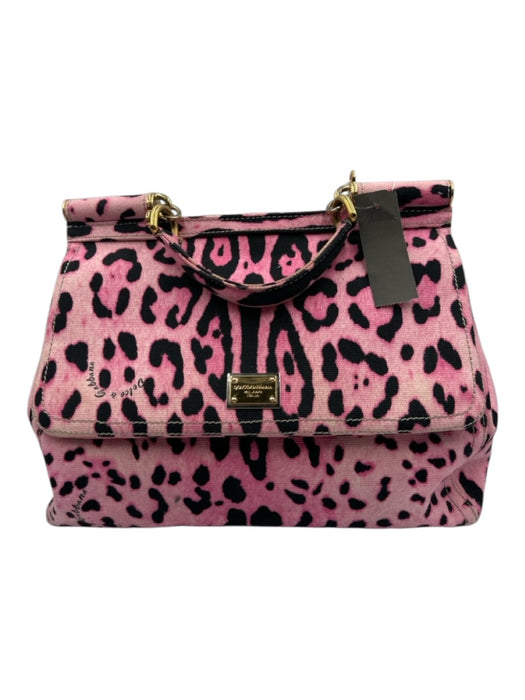 Dolce & Gabbana Hot Pink & Black Canvas & Leather Gold hardware Leopard Flap Bag Hot Pink & Black / Medium