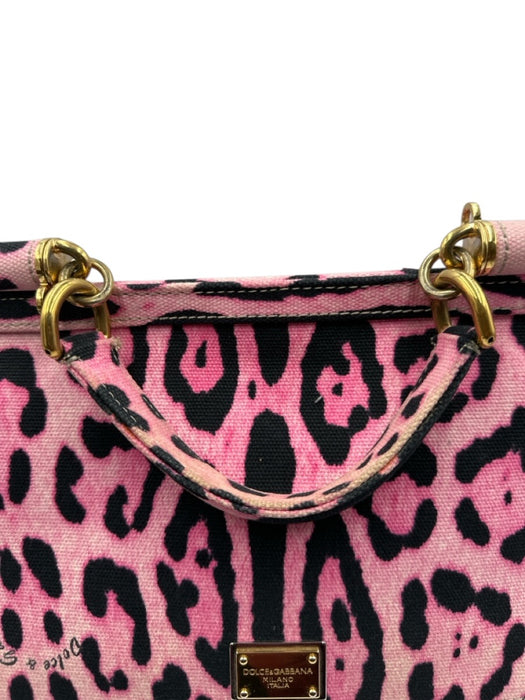 Dolce & Gabbana Hot Pink & Black Canvas & Leather Gold hardware Leopard Flap Bag Hot Pink & Black / Medium