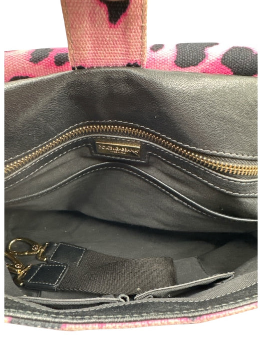 Dolce & Gabbana Hot Pink & Black Canvas & Leather Gold hardware Leopard Flap Bag Hot Pink & Black / Medium