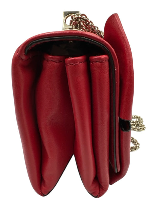 Valentino Garavani Red Leather Flap Bow Chain Strap Accordian Bag Red / Small