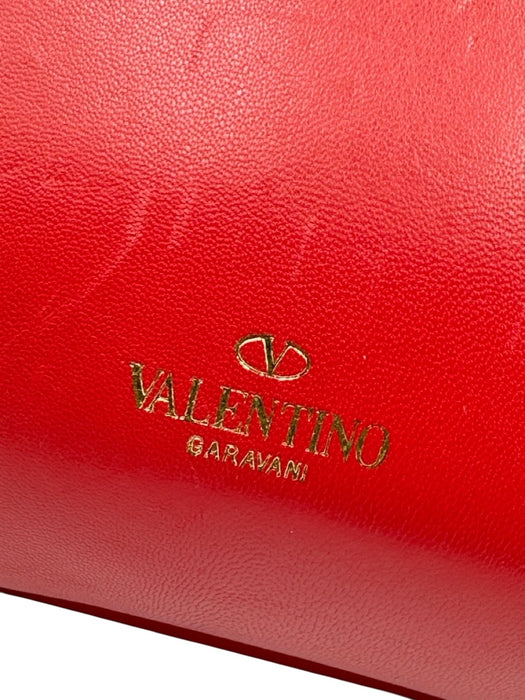 Valentino Garavani Red Leather Flap Bow Chain Strap Accordian Bag Red / Small