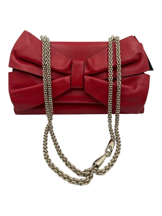 Valentino Garavani Red Leather Flap Bow Chain Strap Accordian Bag Red / Small