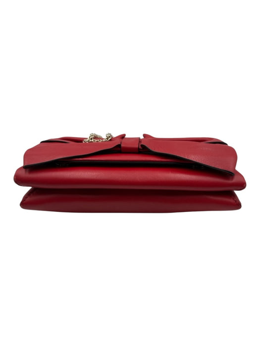 Valentino Garavani Red Leather Flap Bow Chain Strap Accordian Bag Red / Small