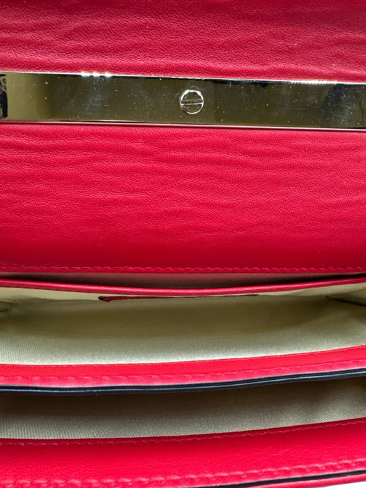 Valentino Garavani Red Leather Flap Bow Chain Strap Accordian Bag Red / Small