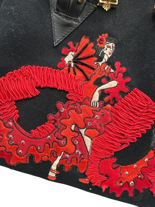 Christian Louboutin Red, Black, Gold Canvas Leather trim Embellished Tote Bag Red, Black, Gold / Small