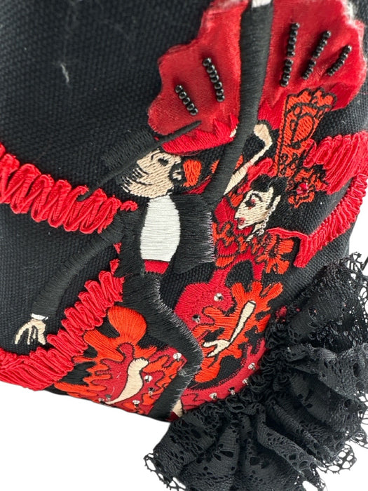 Christian Louboutin Red, Black, Gold Canvas Leather trim Embellished Tote Bag Red, Black, Gold / Small