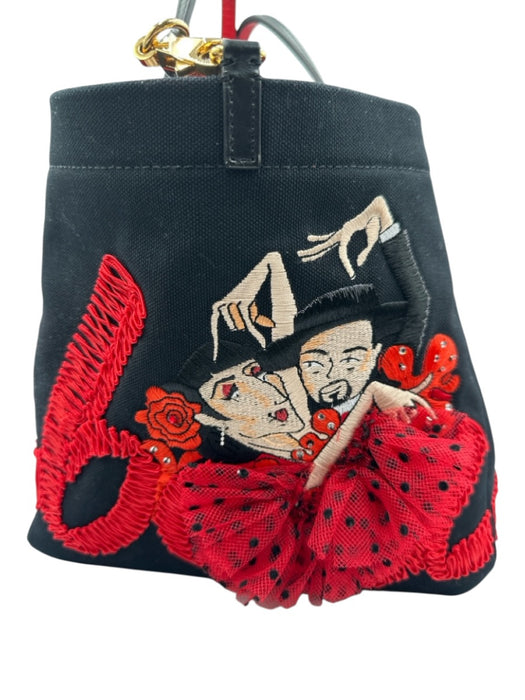 Christian Louboutin Red, Black, Gold Canvas Leather trim Embellished Tote Bag Red, Black, Gold / Small