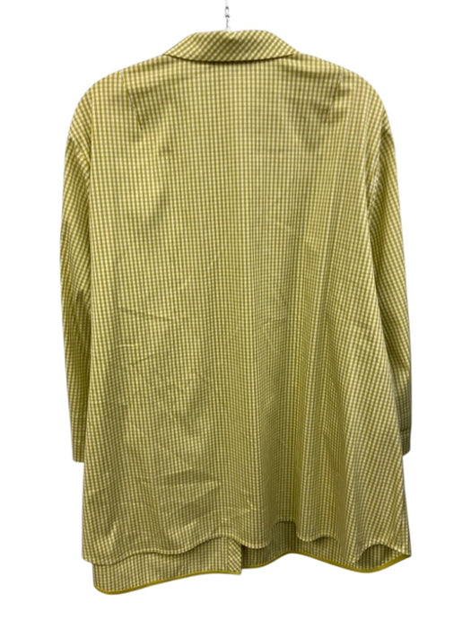 Lafayette 148 Size 3X Chartreuse & White Cotton Blend Long Sleeve Gingham Top Chartreuse & White / 3X