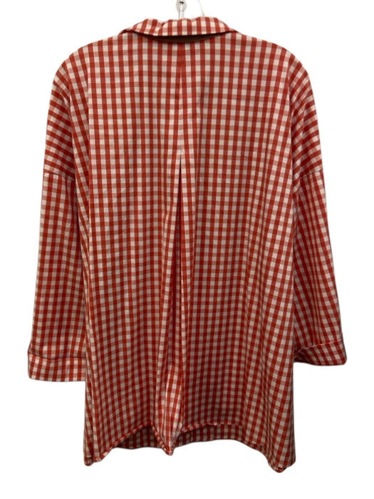 Lafayette 148 Size XXL Red & White Cotton Blend Long Sleeve Gingham Collar Top Red & White / XXL