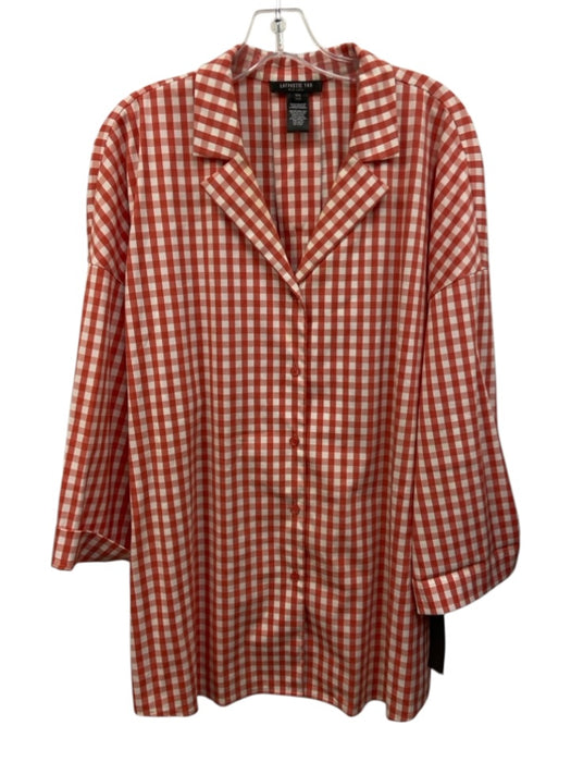 Lafayette 148 Size XXL Red & White Cotton Blend Long Sleeve Gingham Collar Top Red & White / XXL