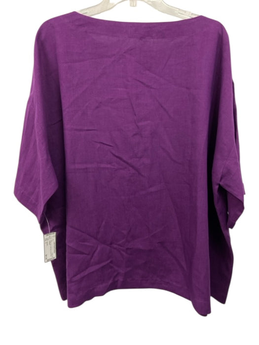 Eskandar Size 0 Purple Linen Half Sleeve Scoop Neck Top Purple / 0