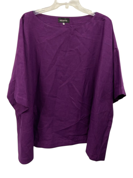 Eskandar Size 0 Purple Linen Half Sleeve Scoop Neck Top Purple / 0