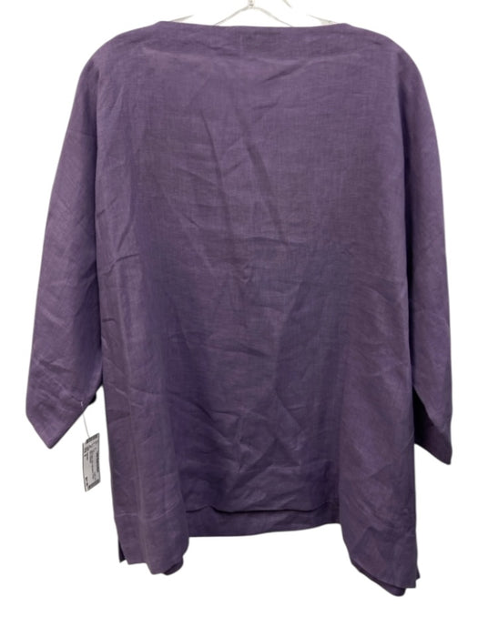 Eskandar Size 0 Light Purple Linen Half Sleeve Scoop Neck Top Light Purple / 0