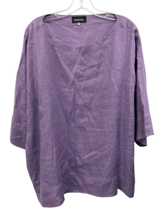 Eskandar Size 0 Light Purple Linen Half Sleeve Scoop Neck Top Light Purple / 0