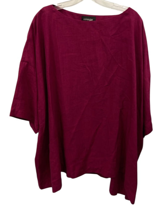 Eskandar Size 1 Magenta Pink Linen Half Sleeve Patch Pocket Top Magenta Pink / 1