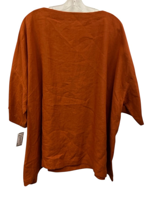 Eskandar Size 1 Orange Linen Half Sleeve Patch Pocket Top Orange / 1