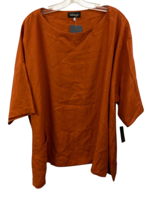 Eskandar Size 1 Orange Linen Half Sleeve Patch Pocket Top Orange / 1