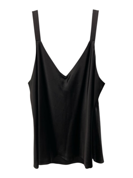 Lafayette 148 Size 3X Black Silk Sleeveless Satin V Neck Top Black / 3X