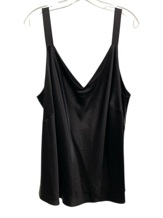 Lafayette 148 Size 3X Black Silk Sleeveless Satin V Neck Top Black / 3X
