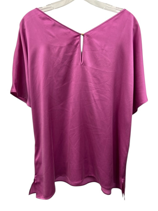 Ravella Size XXL Fuchsia Pink Silk Short Sleeve Satin V Neck Top Fuchsia Pink / XXL