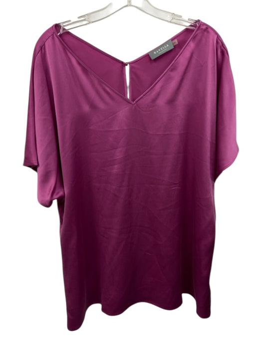 Ravella Size XXL Fuchsia Pink Silk Short Sleeve Satin V Neck Top Fuchsia Pink / XXL