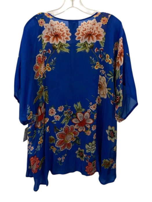 Johnny Was Size XXL Blue, Red, Green Cupra Rayon Half Sleeve Floral V Neck Top Blue, Red, Green / XXL