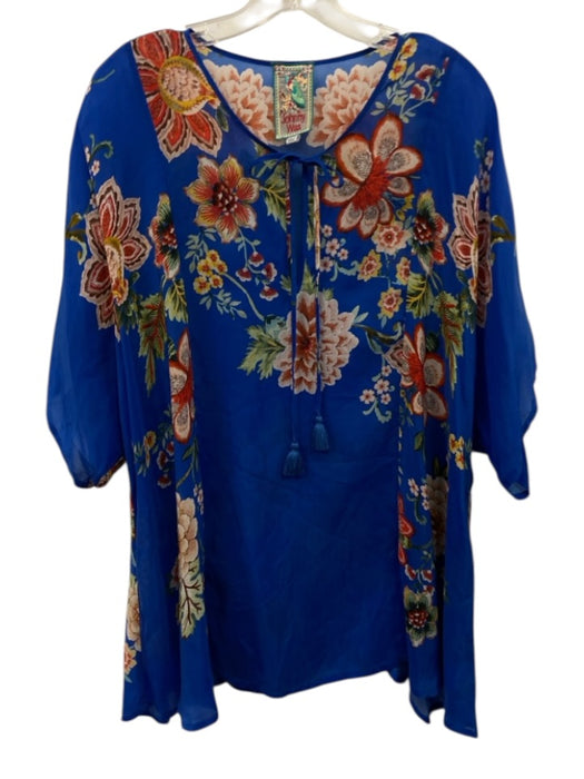 Johnny Was Size XXL Blue, Red, Green Cupra Rayon Half Sleeve Floral V Neck Top Blue, Red, Green / XXL