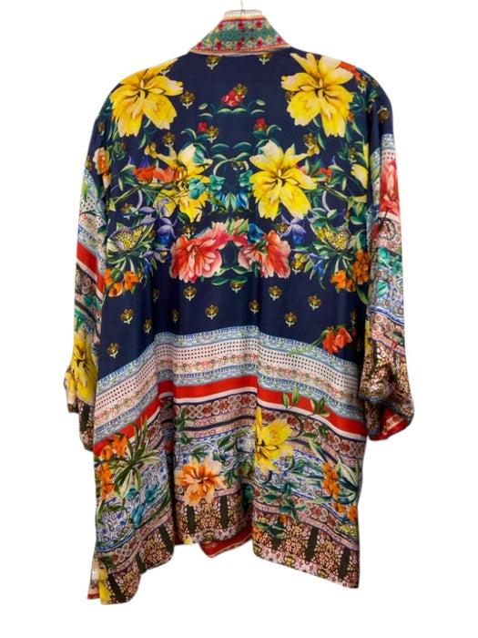 Johnny Was Size XL Red & Multi Silk Long Sleeve Mixed Floral Open Front Cardigan Red & Multi / XL