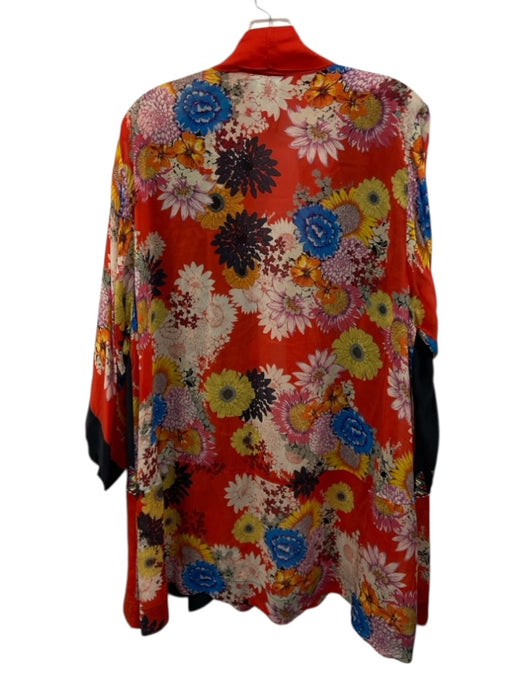 Johnny Was Size XL Red & Multi Silk Long Sleeve Floral Embroidered Cardigan Red & Multi / XL