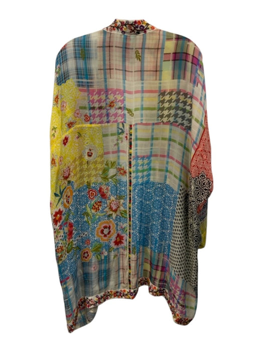 Johnny Was Size XL Blue, Yellow, Red Cupra Rayon Long Sleeve Open Front Cardigan Blue, Yellow, Red / XL