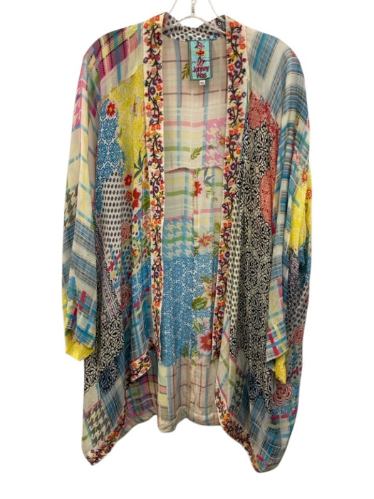 Johnny Was Size XL Blue, Yellow, Red Cupra Rayon Long Sleeve Open Front Cardigan Blue, Yellow, Red / XL