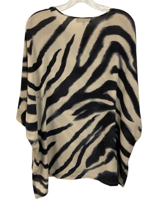 Lafayette 148 Size Large Black & Taupe Silk Short Sleeve Animal Print Top Black & Taupe / Large