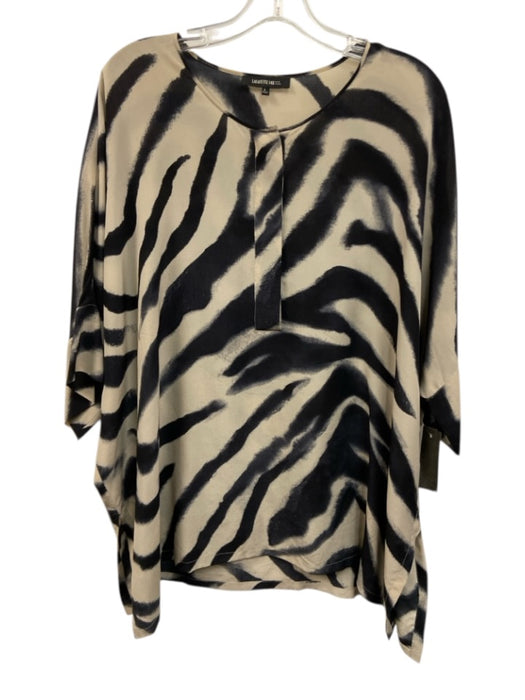Lafayette 148 Size Large Black & Taupe Silk Short Sleeve Animal Print Top Black & Taupe / Large