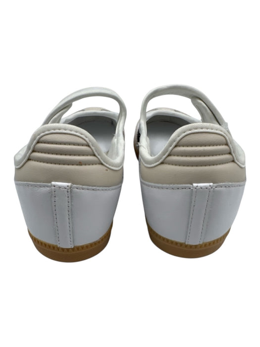 Adidas Shoe Size 9 White, Black, Taupe Leather Upper Velcro Striped Sneakers White, Black, Taupe / 9
