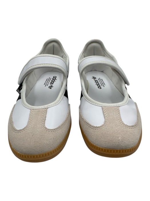 Adidas Shoe Size 9 White, Black, Taupe Leather Upper Velcro Striped Sneakers White, Black, Taupe / 9
