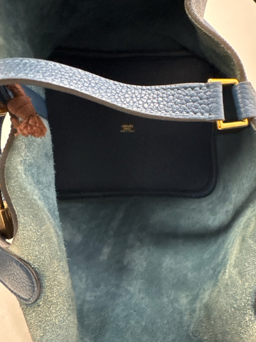Hermes Cobalt Blue Pebble Leather Gold hardware Top Handle Tote Bag