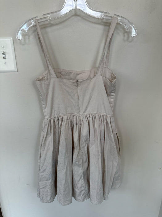 Zara Size XS Beige Cotton Ruched Detail Sleeveless Back Zip Mini Dress