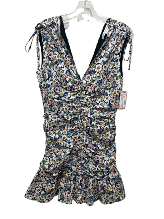 Veronica Beard Size 4 BLack, White, Blue Cotton Sleeveless Floral Print Dress