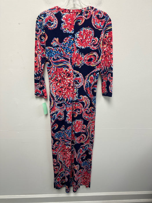 Lilly Pulitzer Size S Navy, Pink & Multi Cotton Long Sleeve Paisley Dress