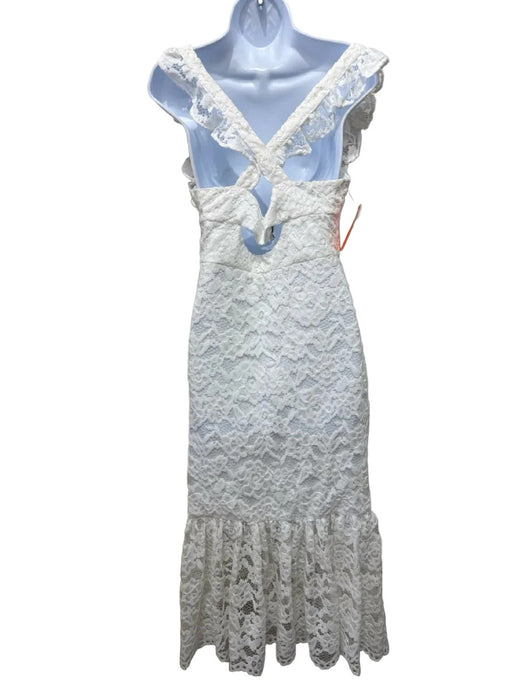 Likely Size 6 White Polyester Crochet Midi Lace Overlay Sleeveless Dress