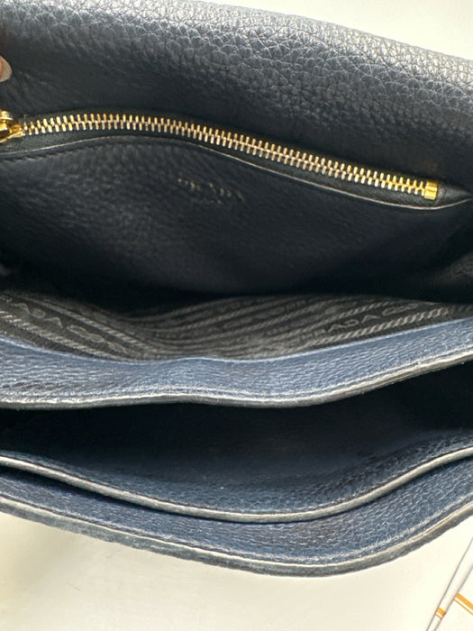 Prada Slate Blue Leather Logo extra strap incl. flap Bag