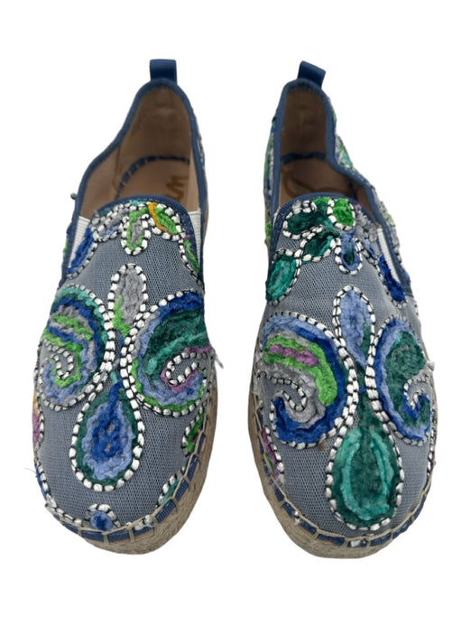 Sam Edelman Shoe Size 8.5 Blue, Green, Beige Canvas Velvet Espadrille Flats Blue, Green, Beige / 8.5
