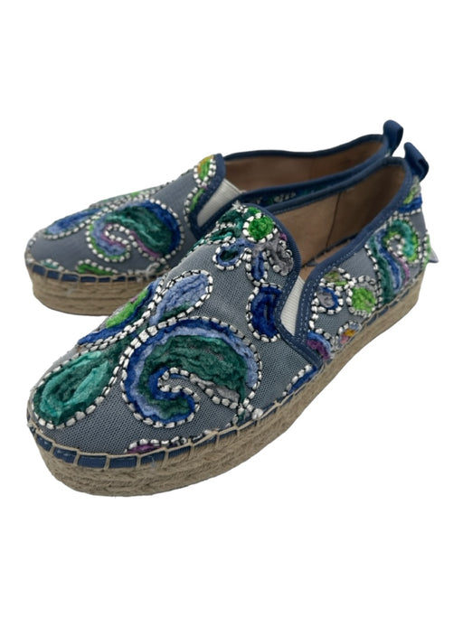 Sam Edelman Shoe Size 8.5 Blue, Green, Beige Canvas Velvet Espadrille Flats Blue, Green, Beige / 8.5