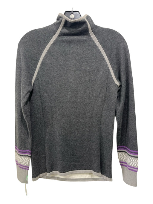 Athleta Size XS Gray & Purple Cotton & Polyester 3/4 zip Mock Neck Sweater Gray & Purple / XS