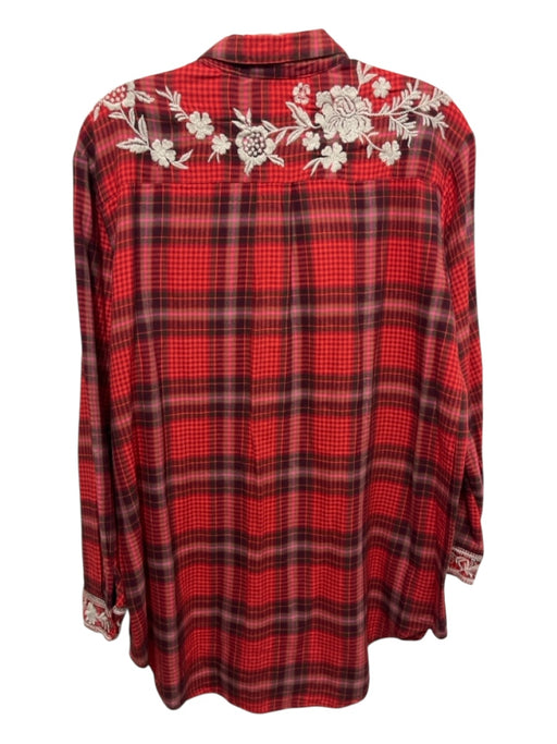 Johnny Was Workshop Size Small Red, White, Green Cotton Long Sleeve Plaid Top Red, White, Green / Small