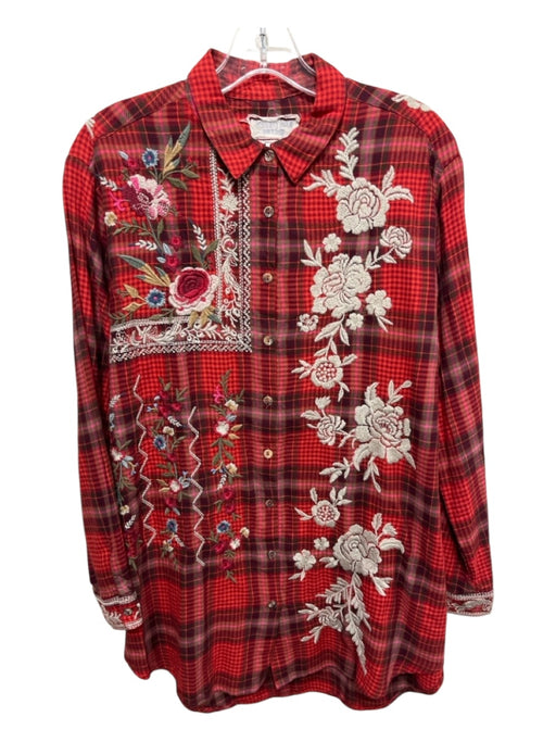 Johnny Was Workshop Size Small Red, White, Green Cotton Long Sleeve Plaid Top Red, White, Green / Small