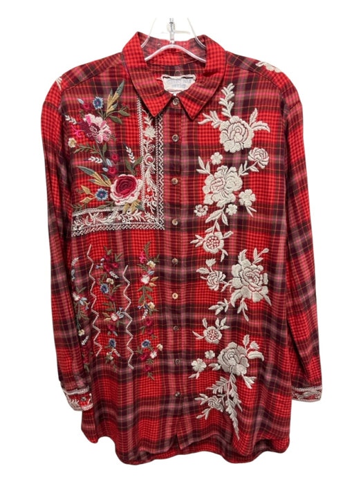 Johnny Was Workshop Size Small Red, White, Green Cotton Long Sleeve Plaid Top Red, White, Green / Small